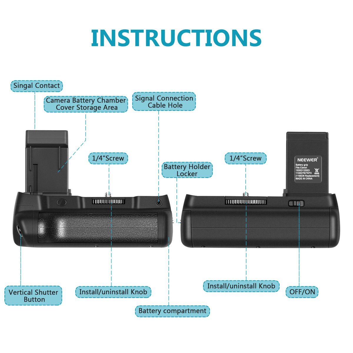 Vertical Camera Battery Grip Hold 2x LP-E10 For Canon EOS 1100D 1200D 1300D / Rebel T3 T5 T6