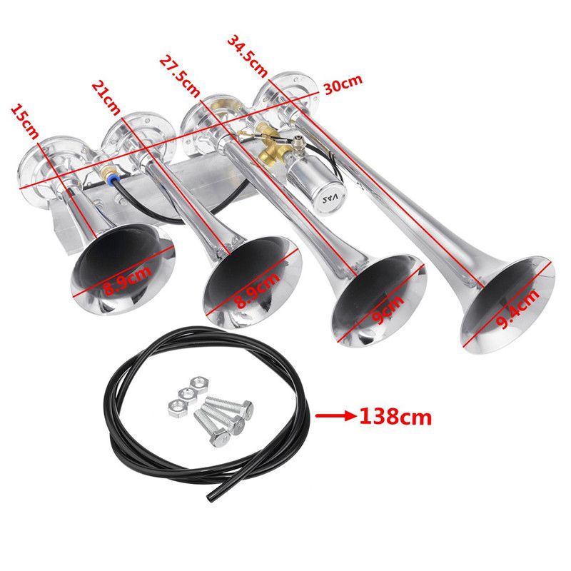 185DB 4 Trumpets Air Horn 12/24V For Car Vehicle Truck Train Boat Motorcycle Multi-tone & Claxon