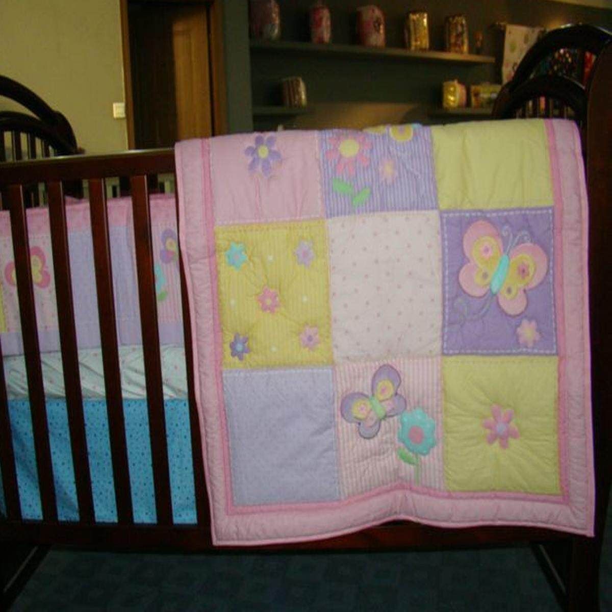 Baby Boy Girl 2 Pieces Crib Cot Set Embroidered Quilt Comforter + Fitted Sheet