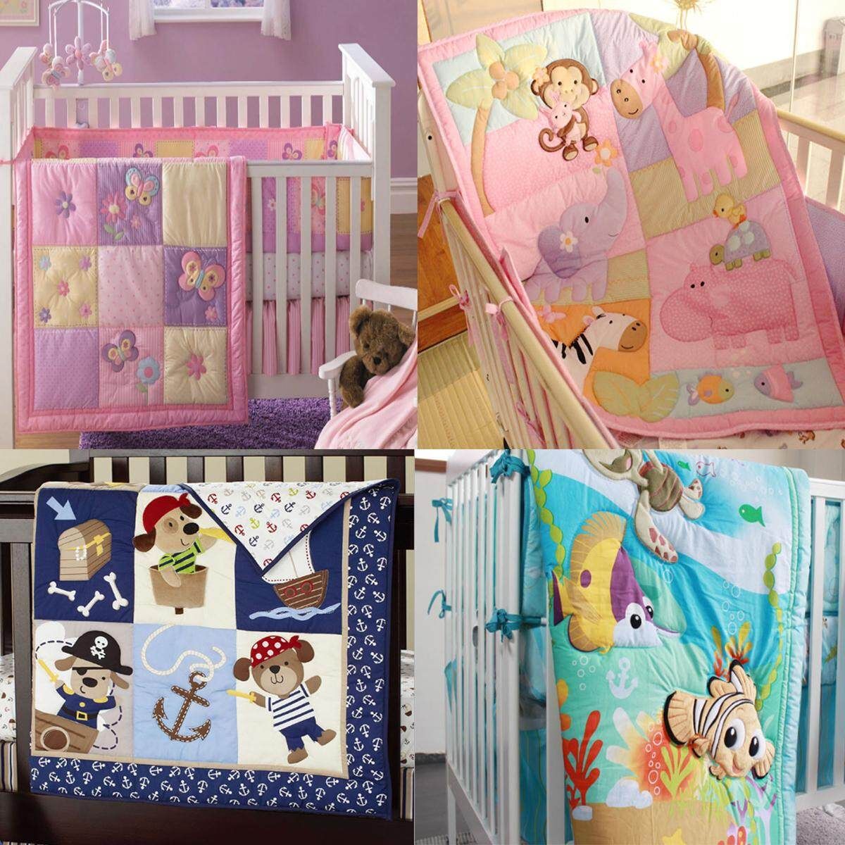 Baby Boy Girl 2 Pieces Crib Cot Set Embroidered Quilt Comforter + Fitted Sheet