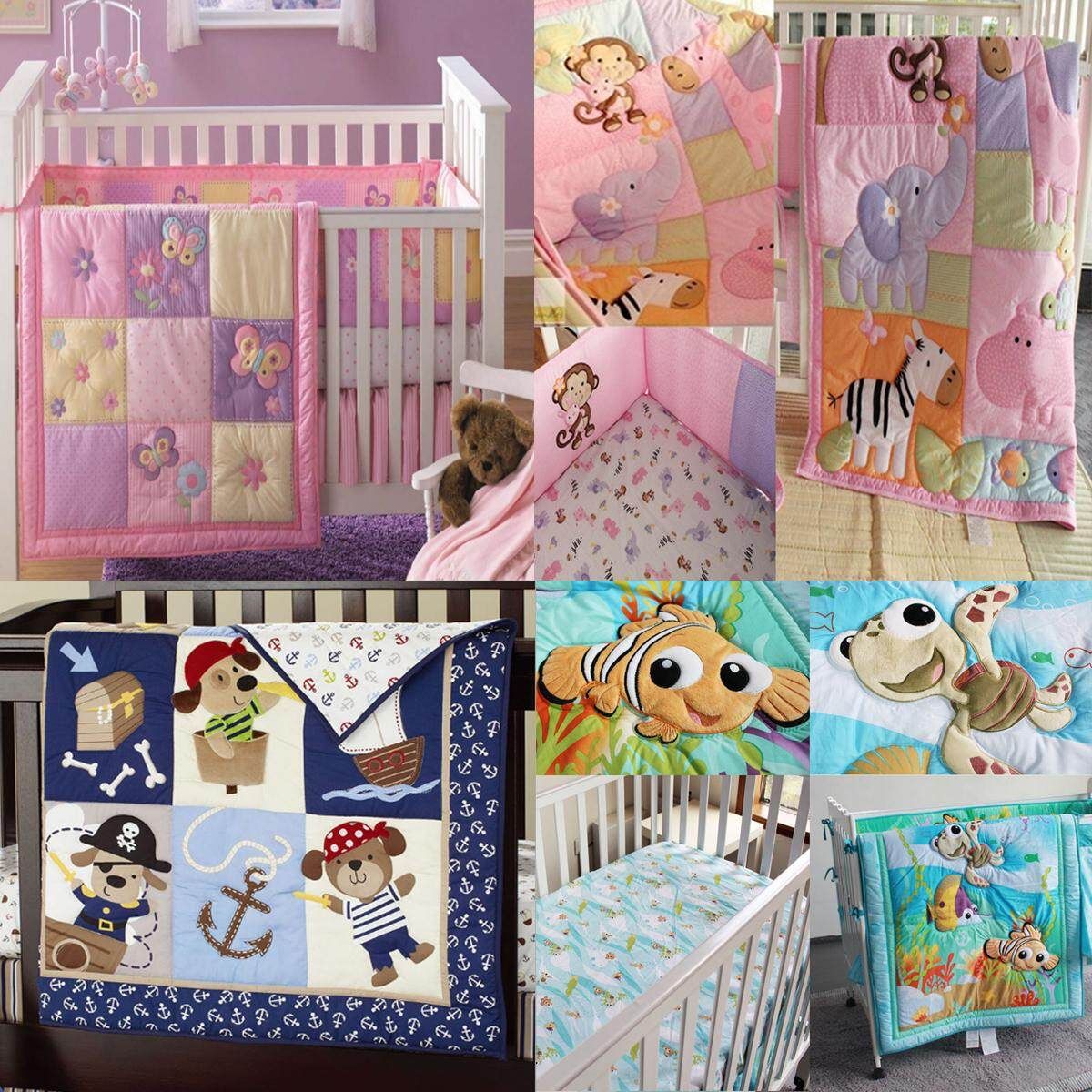Baby Boy Girl 2 Pieces Crib Cot Set Embroidered Quilt Comforter + Fitted Sheet