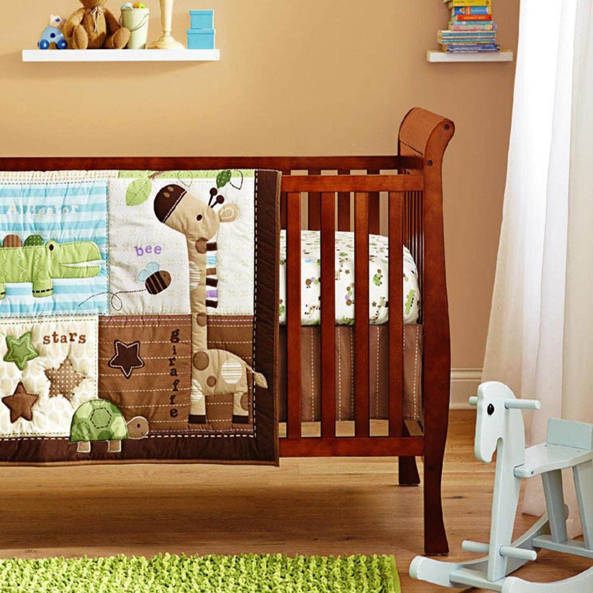 BABY Bedding Set Crib Cot Quilt 7pc Nursery Bumper Nappy Stacker GIRAFFE STARS