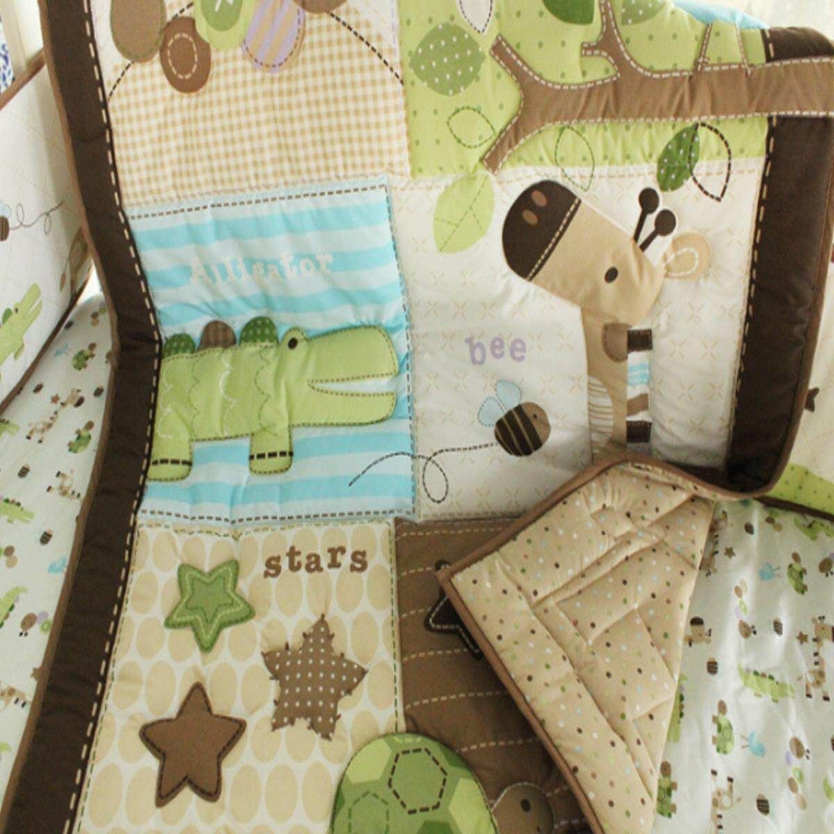 BABY Bedding Set Crib Cot Quilt 7pc Nursery Bumper Nappy Stacker GIRAFFE STARS