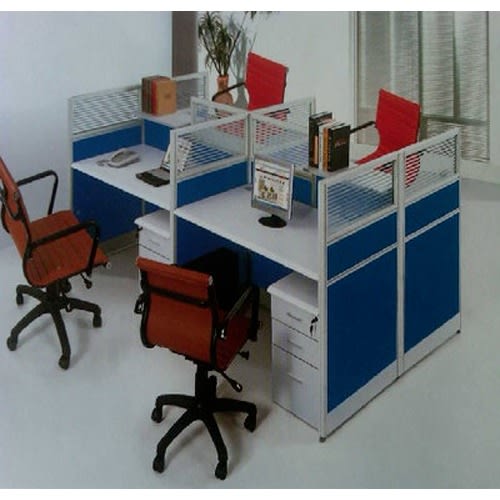 4 Seats Office Workstation - Blue
