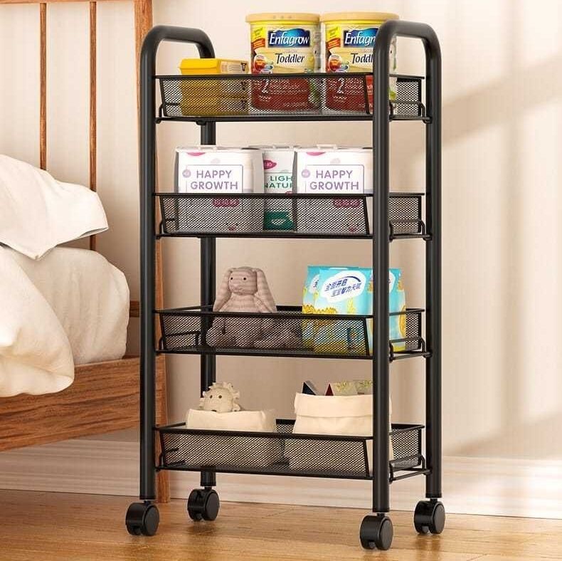 Standard Steel Trolley/Storage Rack - 4 Tiers {Black}