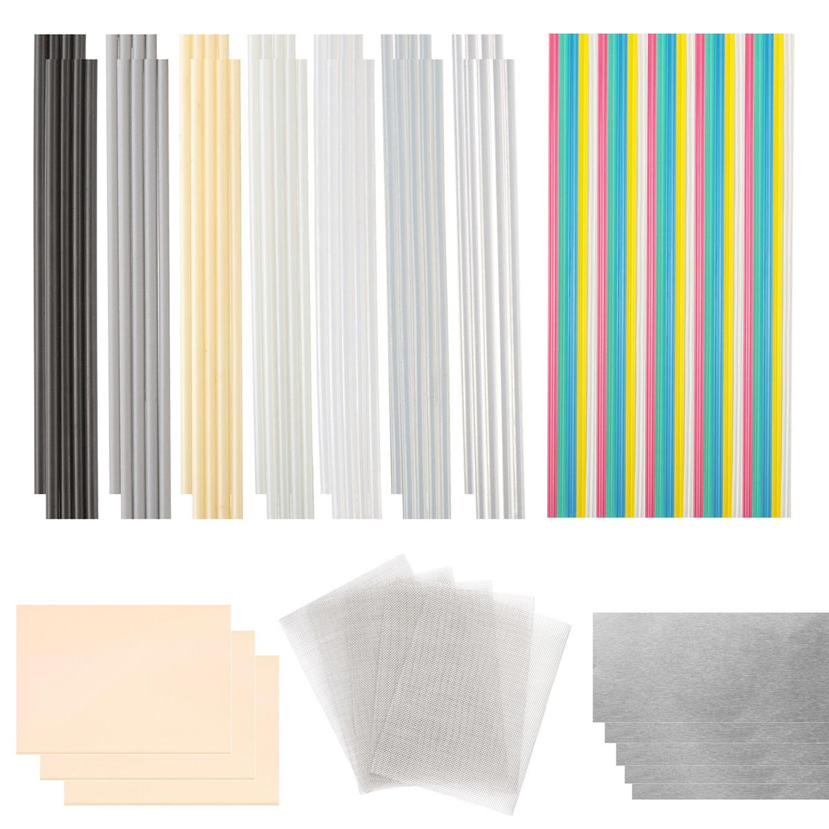 90 PCS  Plastic Welding Rods  ABS PP PU PE PA PC TPO 7 Types of  welder rods for Car bumper, Kayaks,plastic welder Repair Kit with with  Stainless Steel Mesh Plastic Welding Kit Welding Supplies