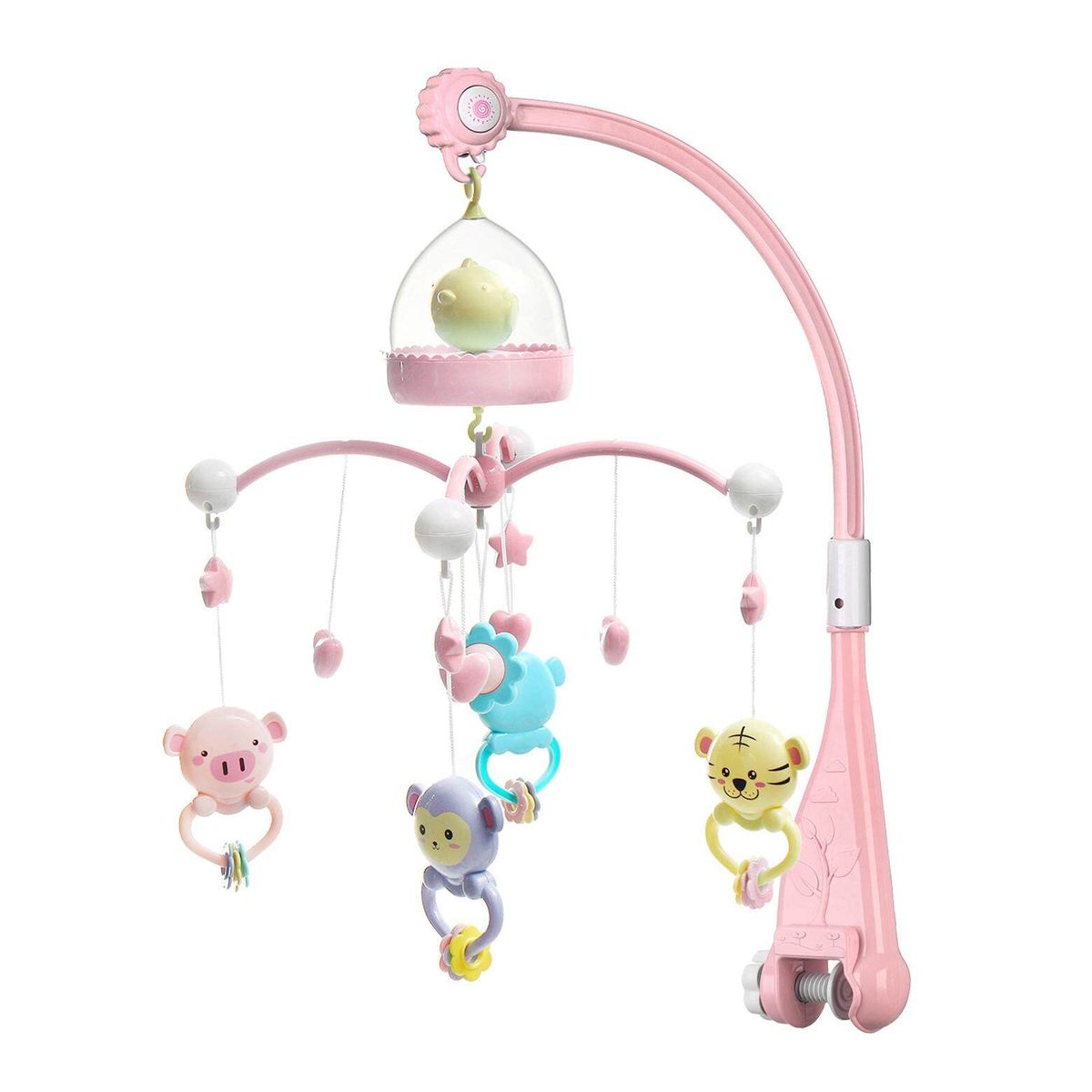 Baby Crib Mobile Bed Bell Hanging Holder Music Box Arch Night Light Newborn Toy Pink