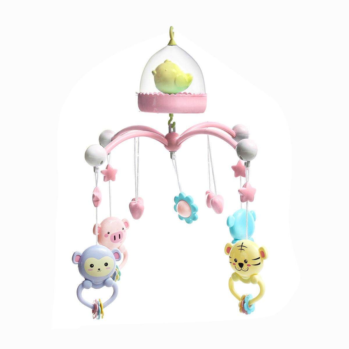 Baby Crib Mobile Bed Bell Hanging Holder Music Box Arch Night Light Newborn Toy Pink