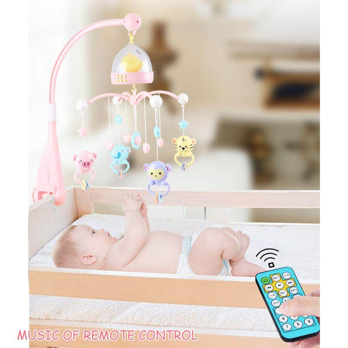 Baby Crib Mobile Bed Bell Hanging Holder Music Box Arch Night Light Newborn Toy Pink
