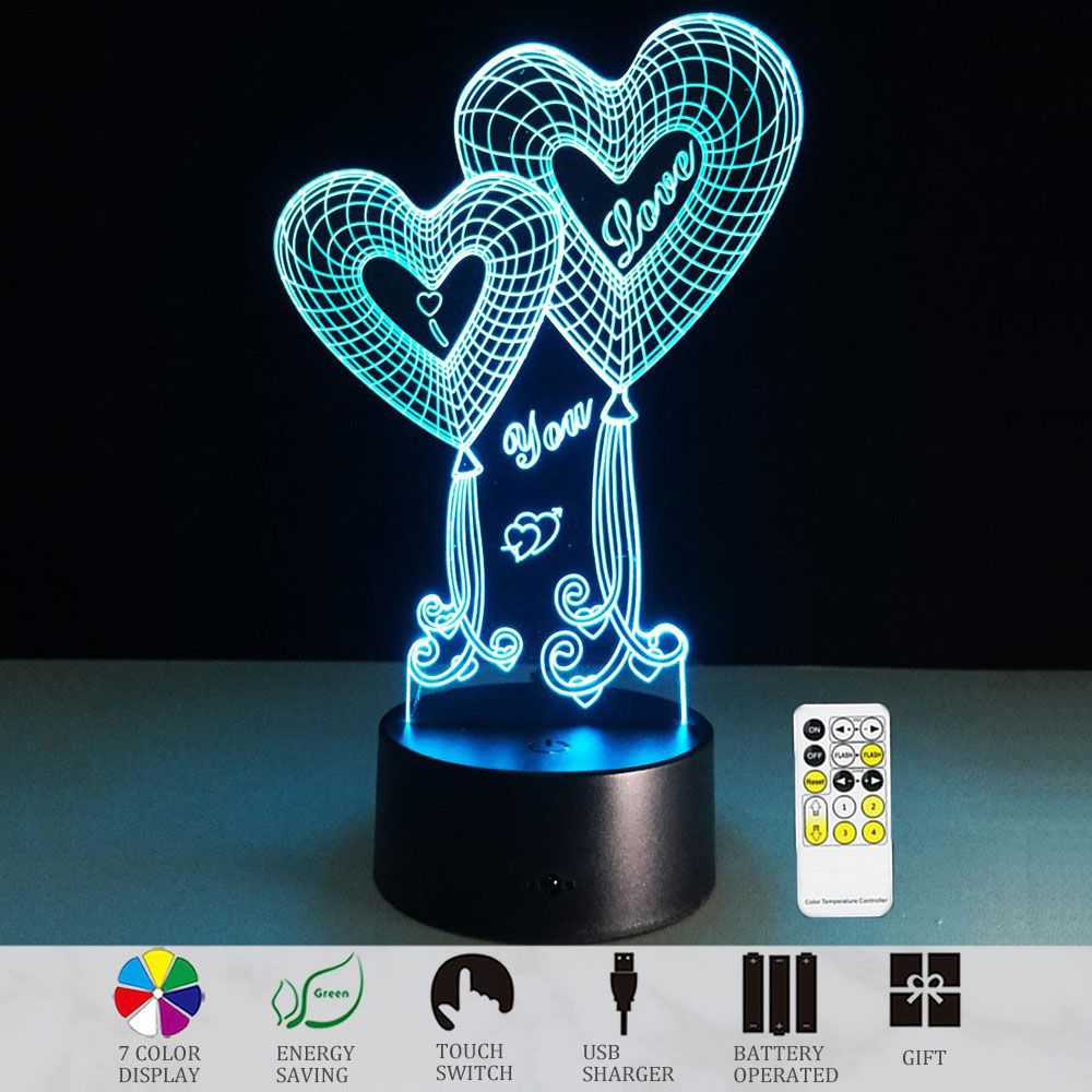 3D 7 Color Night Light Touch Table Lamp Valentine's Day Gift