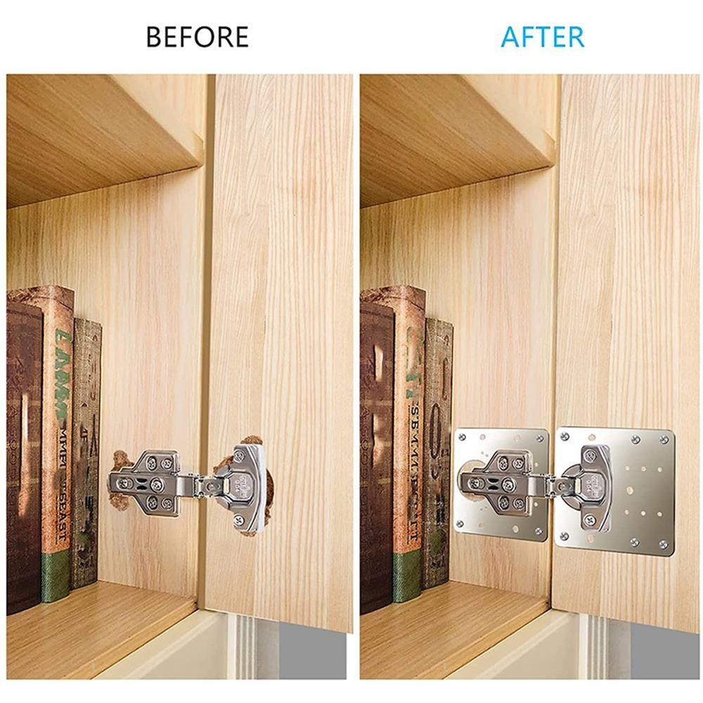 10PCS Cabinet Hinge Repairs Plate Kit Stainless Steel Kitchen Cupboard Door Hinge Repairing Brackets with Fixing Screws for Protecting Kitchen Cabinet Furniture Doors