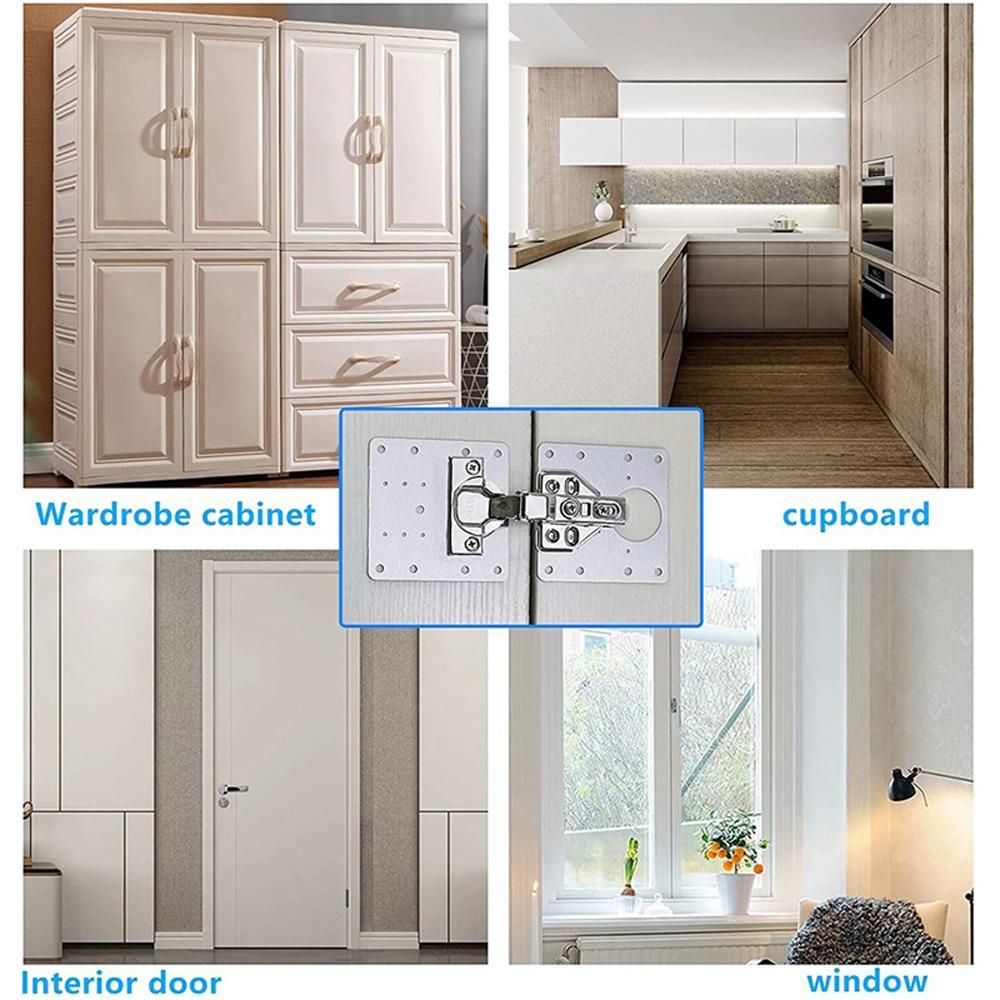 10PCS Cabinet Hinge Repairs Plate Kit Stainless Steel Kitchen Cupboard Door Hinge Repairing Brackets with Fixing Screws for Protecting Kitchen Cabinet Furniture Doors