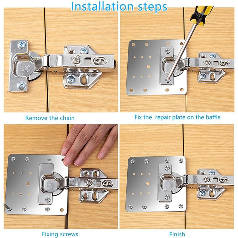 10PCS Cabinet Hinge Repairs Plate Kit Stainless Steel Kitchen Cupboard Door Hinge Repairing Brackets with Fixing Screws for Protecting Kitchen Cabinet Furniture Doors