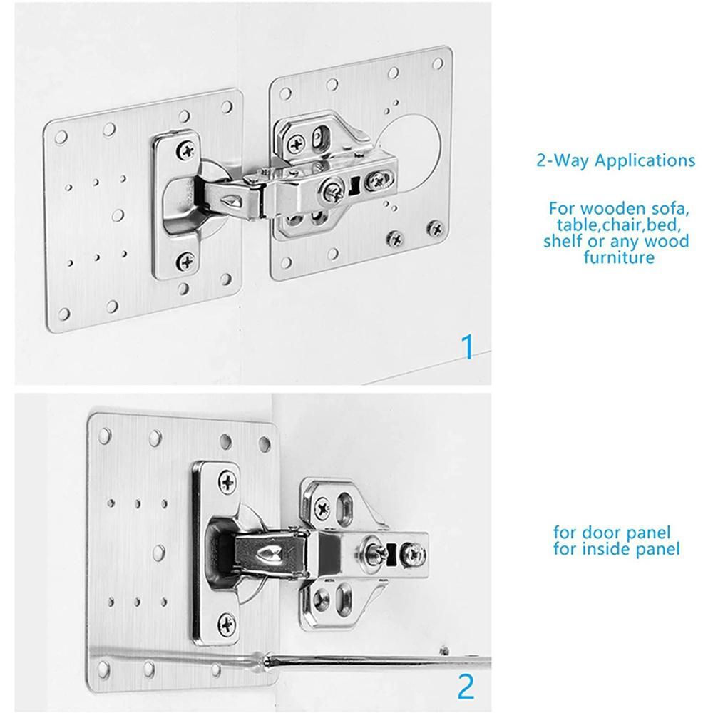 10PCS Cabinet Hinge Repairs Plate Kit Stainless Steel Kitchen Cupboard Door Hinge Repairing Brackets with Fixing Screws for Protecting Kitchen Cabinet Furniture Doors