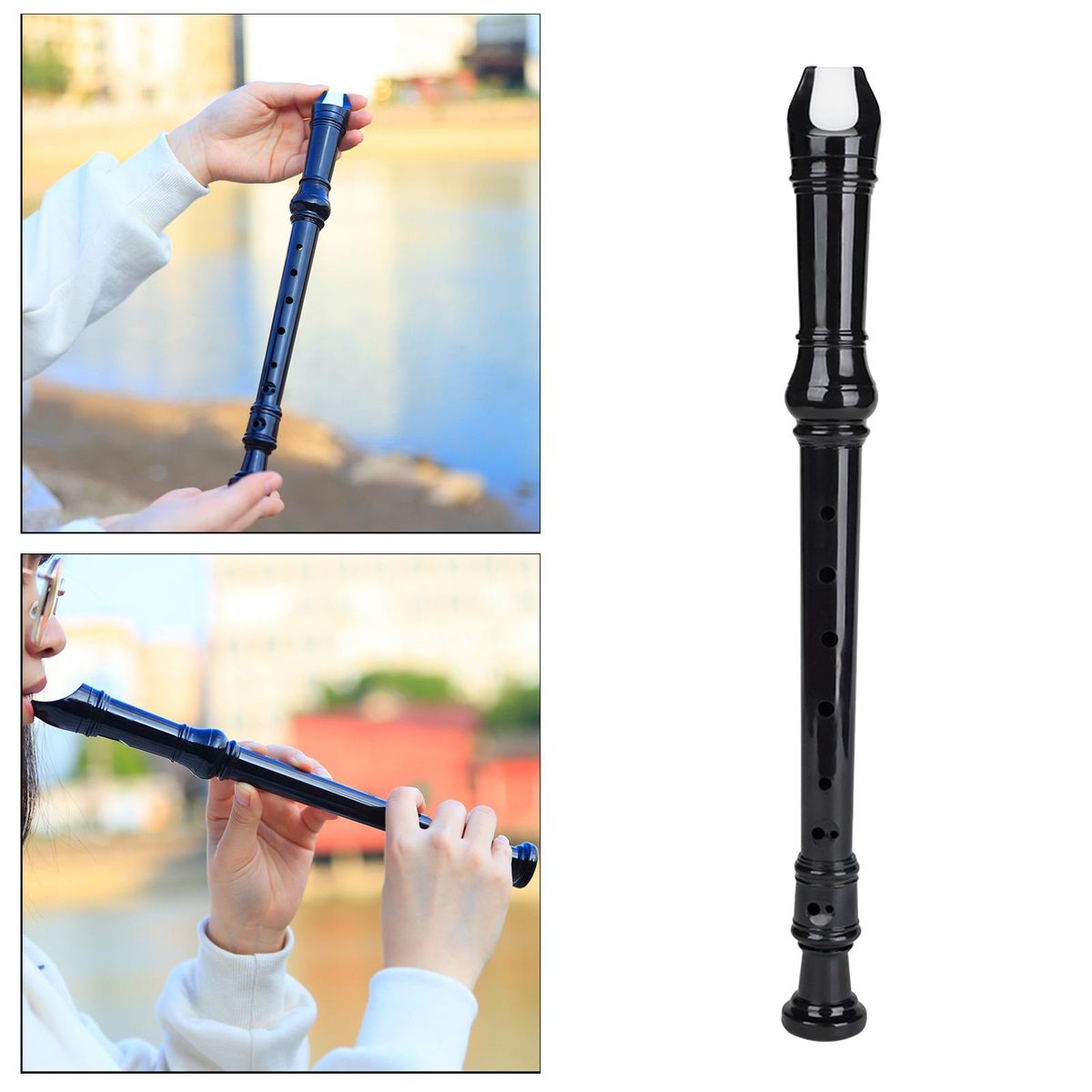 8-hole German Style Soprano Recorder Long Flute Descant With Black