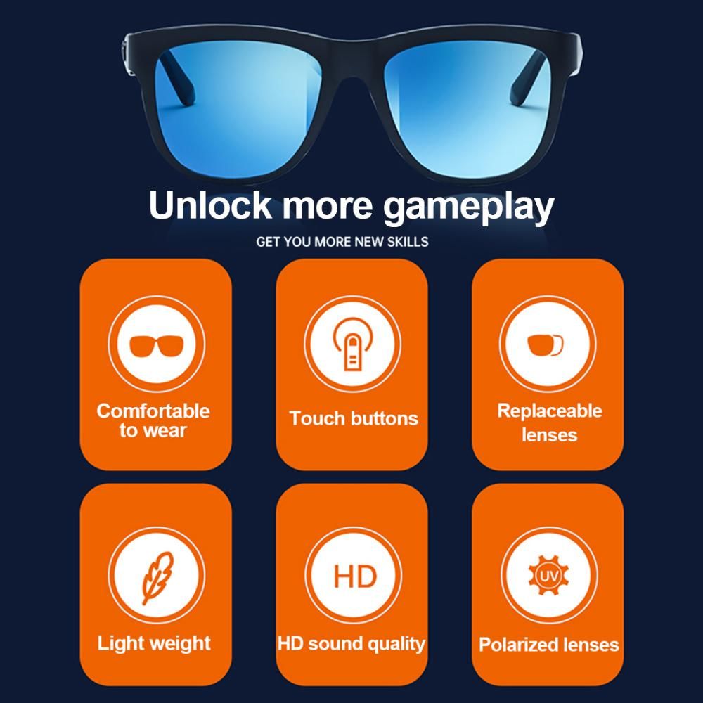 LECOO C8 Smart Wireless BT Glasses Headset HD Sound Quality Touch Buttons Replaceable Polarized Lenses Light Weight
