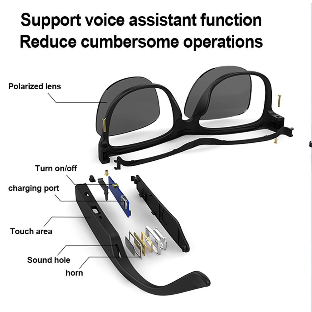 LECOO C8 Smart Wireless BT Glasses Headset HD Sound Quality Touch Buttons Replaceable Polarized Lenses Light Weight