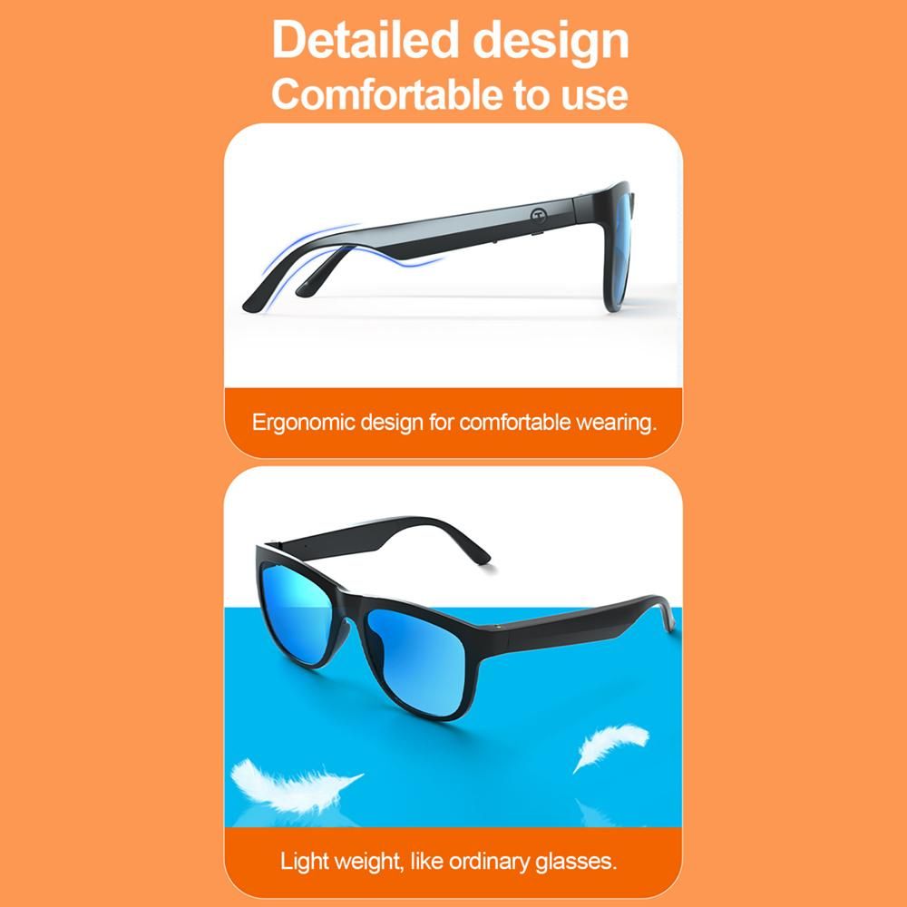 LECOO C8 Smart Wireless BT Glasses Headset HD Sound Quality Touch Buttons Replaceable Polarized Lenses Light Weight