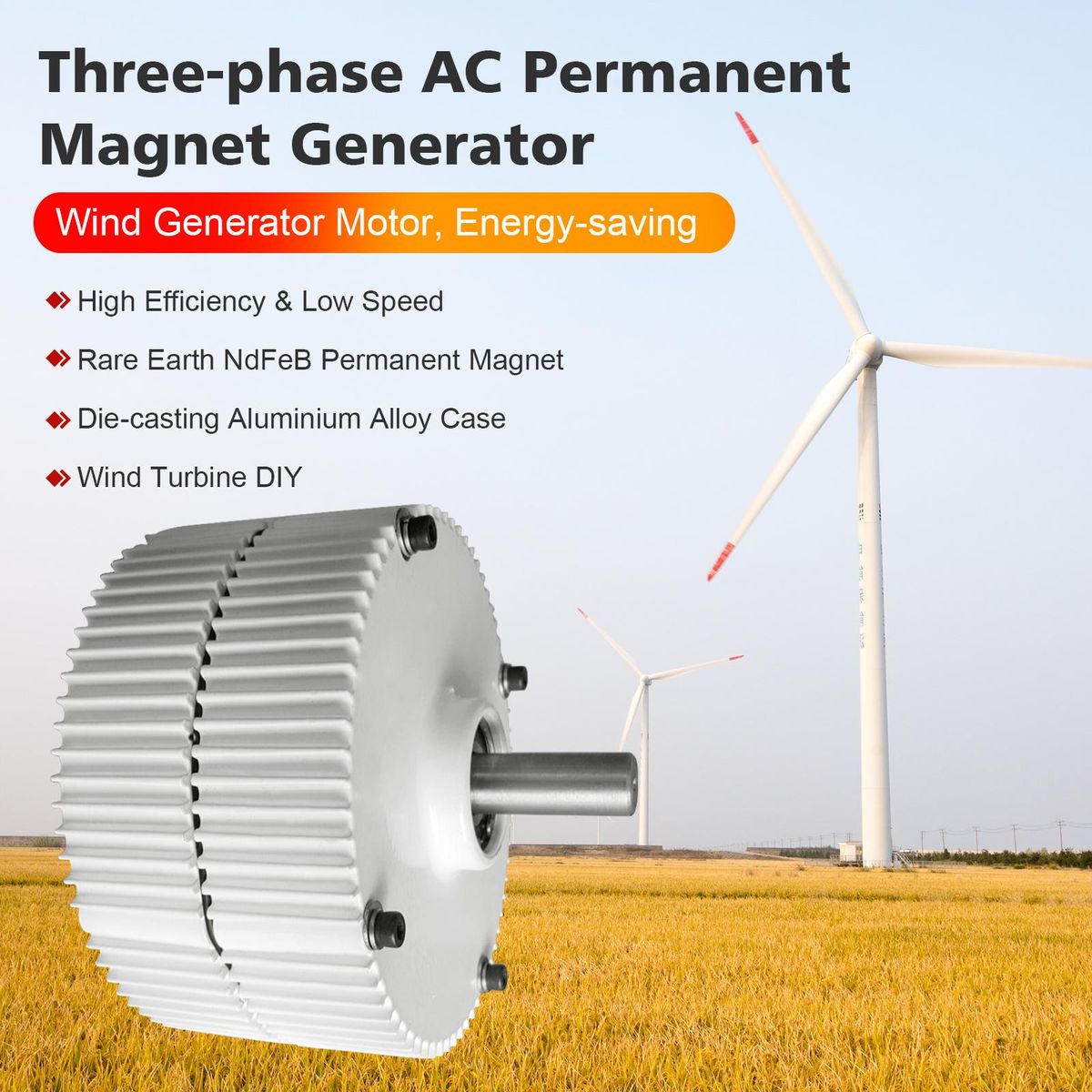 400W 12V Three-phase AC Permanent Magnet Generator Mini High Efficiency 950RPM Low Speed Wind Generator Motor AC Alternator for Wind Generators DIY