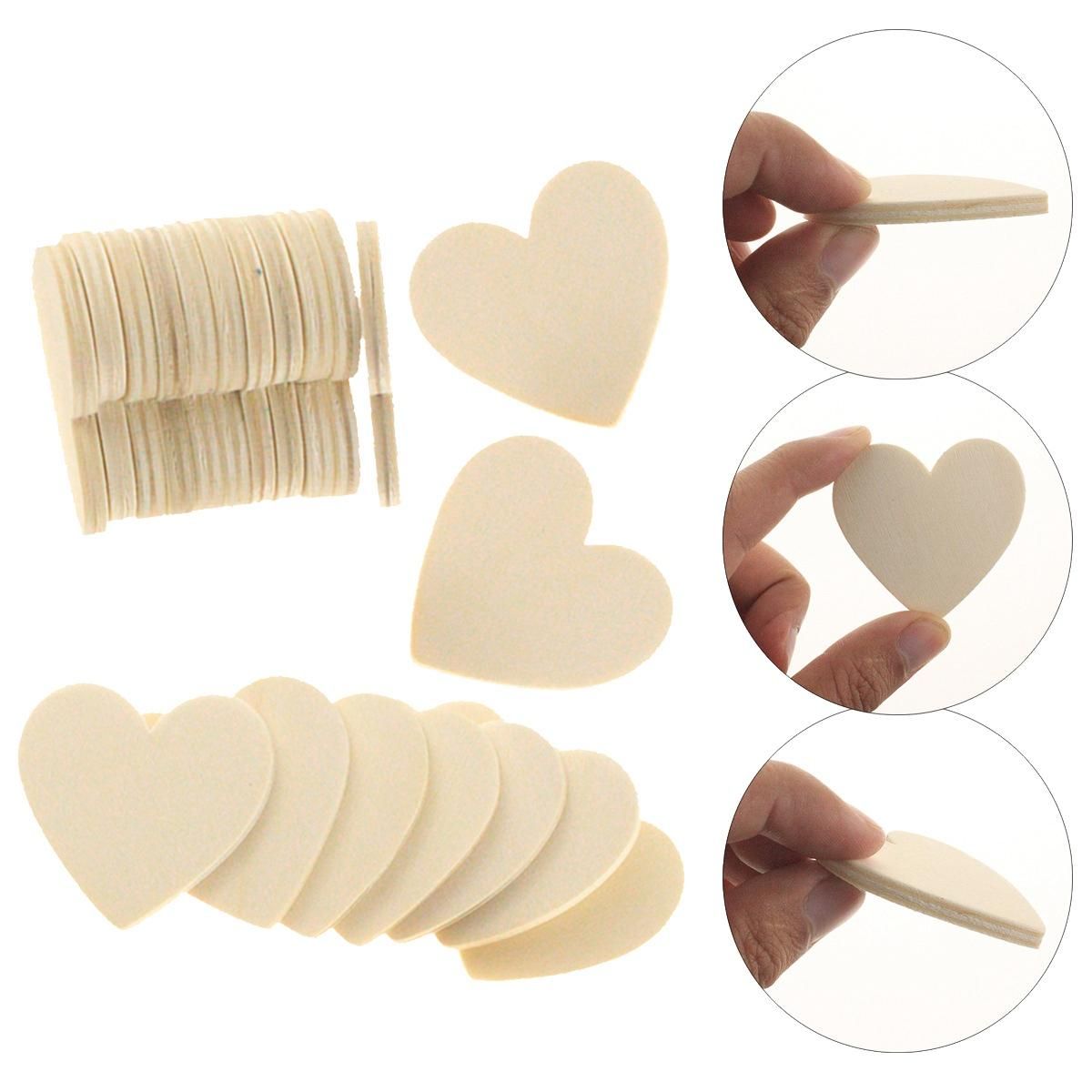 40Pcs Blank Slices Discs Wood Heart Love Unfinished Natural