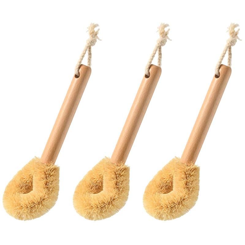 Natural Iron and Bowl Brush, Wooden Kitchen Scrubber