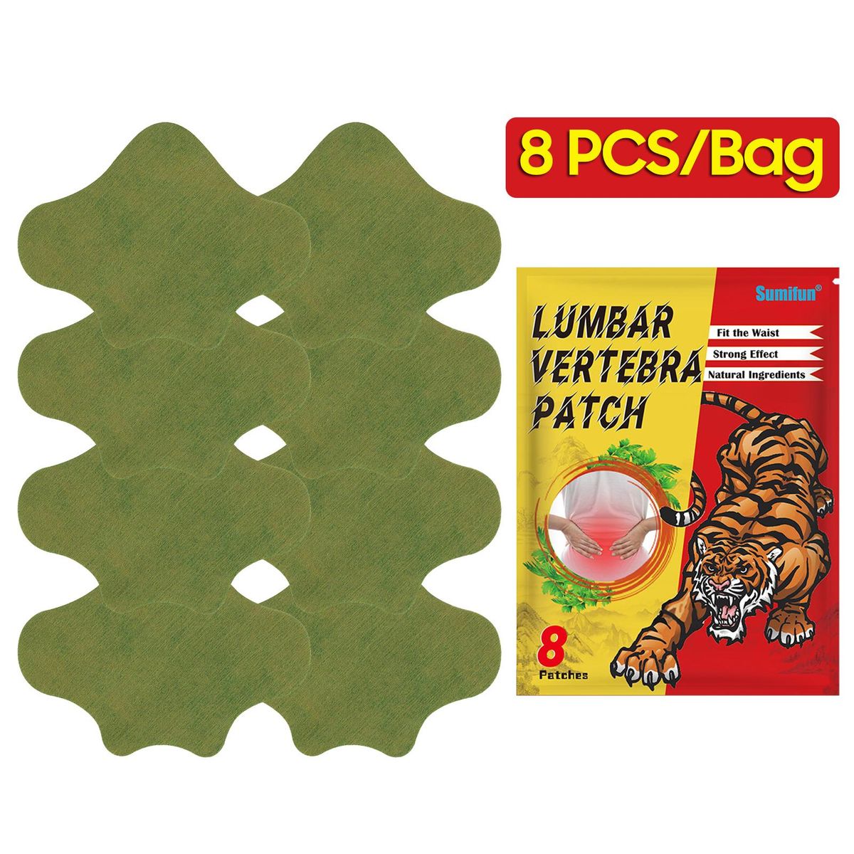 Sumifun 8 PCS/ Bag Pain Relief Patch for Lumbar Vertebra Natural Non-irritating Waist Shoulder Back Neck Joint Patches for Office Worker Driver Elder Sportsman