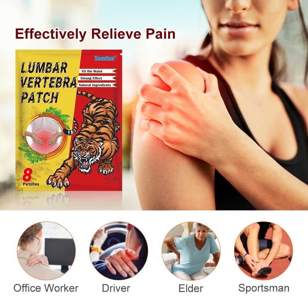 Sumifun 8 PCS/ Bag Pain Relief Patch for Lumbar Vertebra Natural Non-irritating Waist Shoulder Back Neck Joint Patches for Office Worker Driver Elder Sportsman