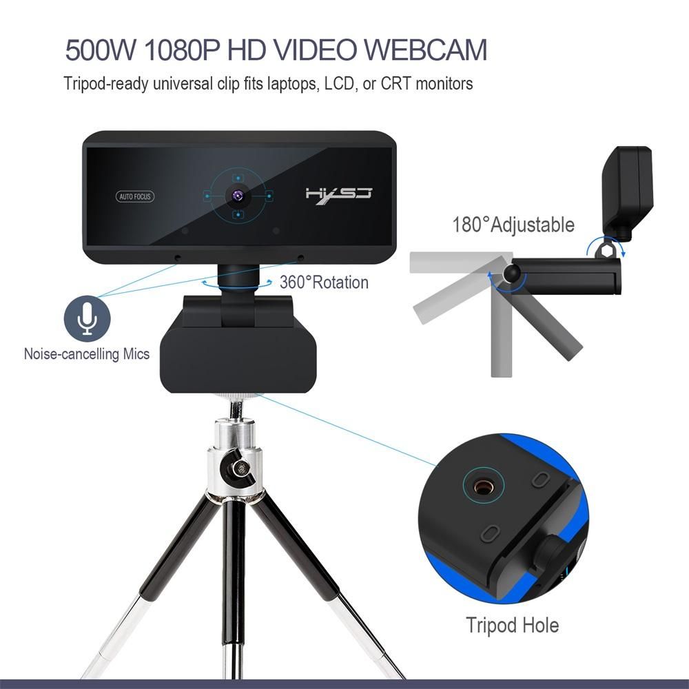 HXSJ S3 5 Million Pixels Auto Focus Webcam 1080P Video Call Web Camera Built-in Microphone with Privacy Cover for PC Laptop