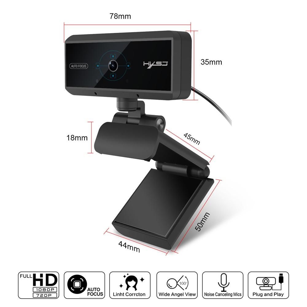 HXSJ S3 5 Million Pixels Auto Focus Webcam 1080P Video Call Web Camera Built-in Microphone with Privacy Cover for PC Laptop