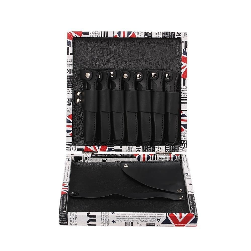 7pcs Hair Scissors Case Shears Holder PU Leather Professional Hairdressing Barber Salon Tools Storage Case