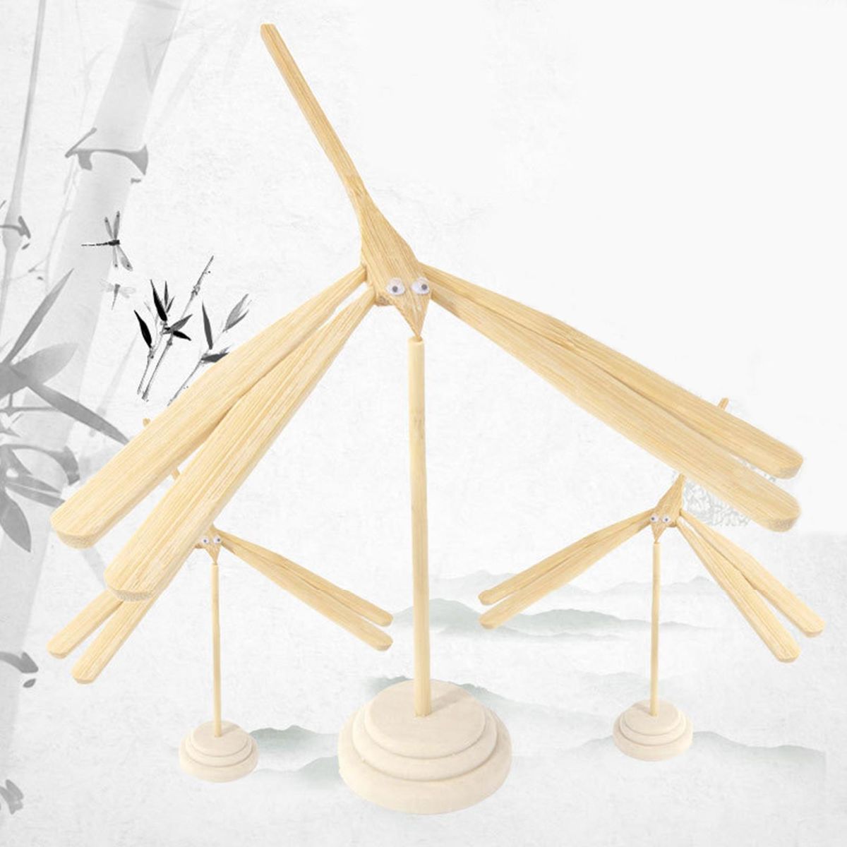 Bamboo Dragonfly Model Art Balance Bamboo Dragonfly Ornament Wooden Color