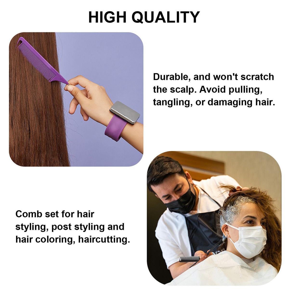 4Pcs Hair Combs Set Fine Tail Tooth Comb Rat Tail Comb Cutting Comb Double Sided Edge Control Brush Combs Anti Static for Men Women Hair Salon