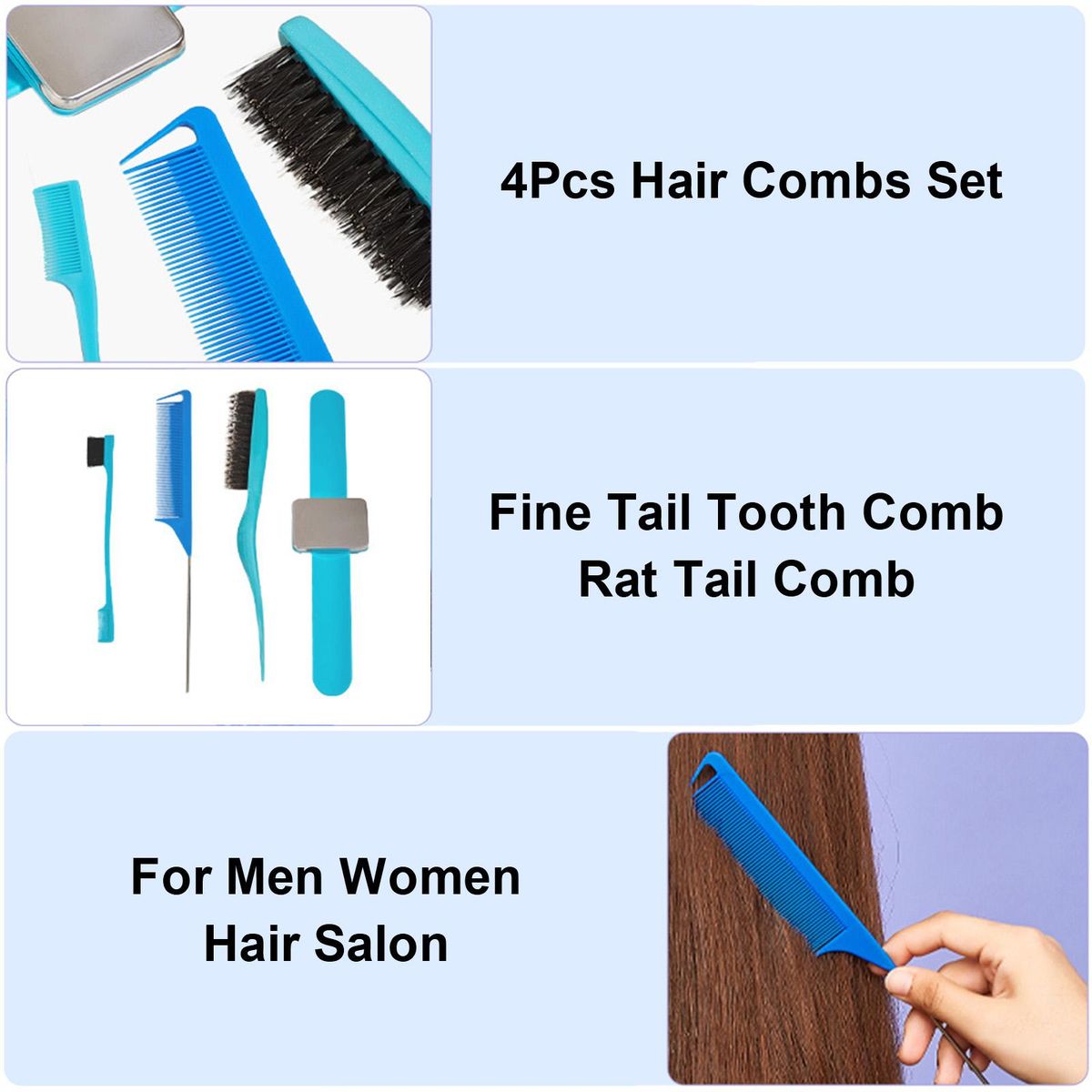 4Pcs Hair Combs Set Fine Tail Tooth Comb Rat Tail Comb Cutting Comb Double Sided Edge Control Brush Combs Anti Static for Men Women Hair Salon