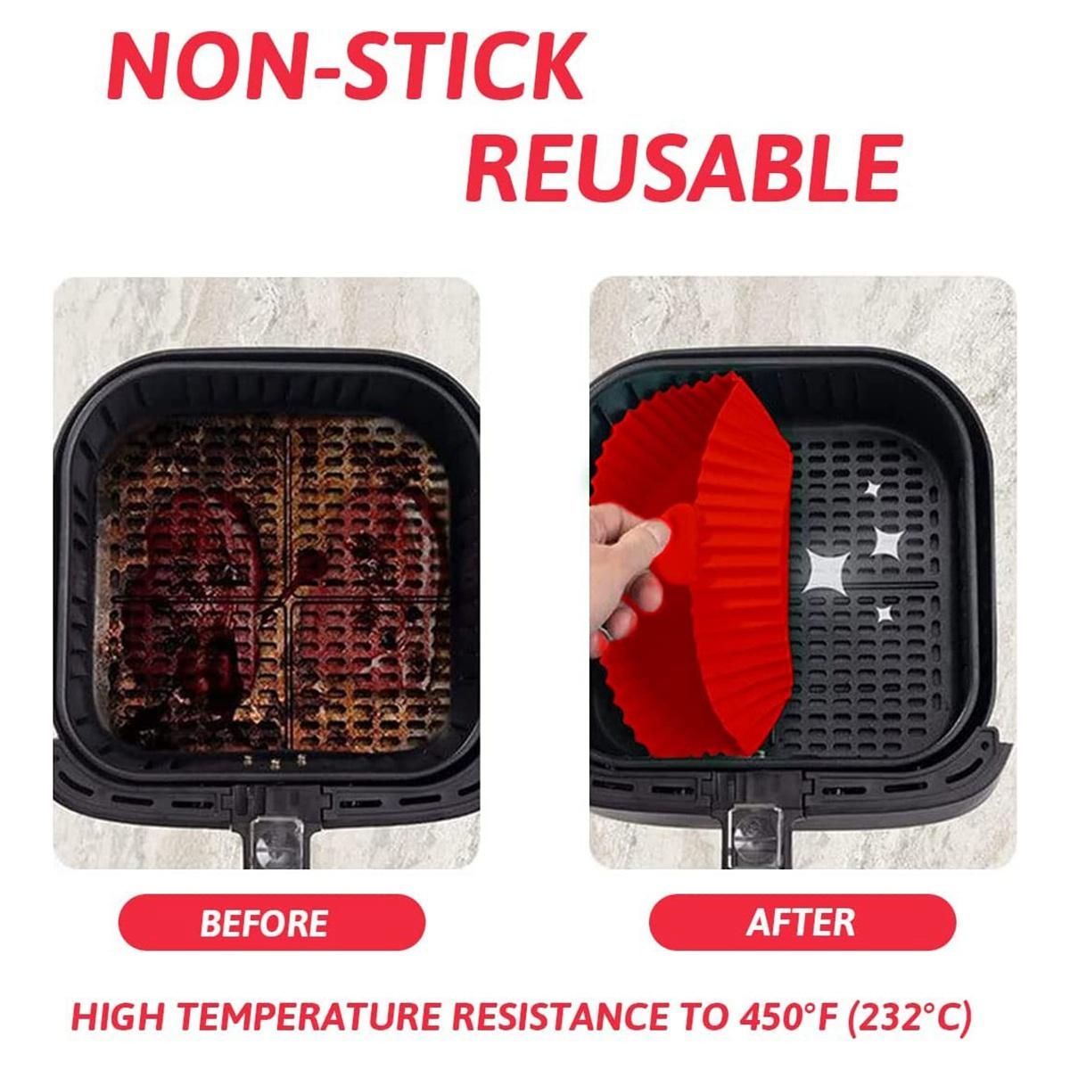 Fryer Liner 85 Inch-10 Inch Reusable Silicone Fryer PotNon-Stick Oil Filter Design 100% Food-Grade Kitchen Mat Red