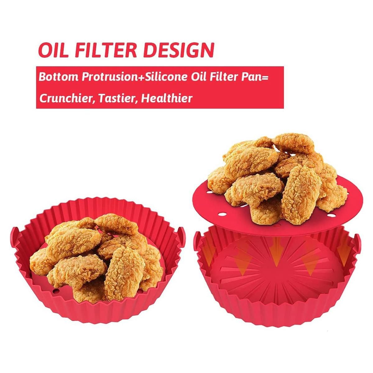 Fryer Liner 85 Inch-10 Inch Reusable Silicone Fryer PotNon-Stick Oil Filter Design 100% Food-Grade Kitchen Mat Red