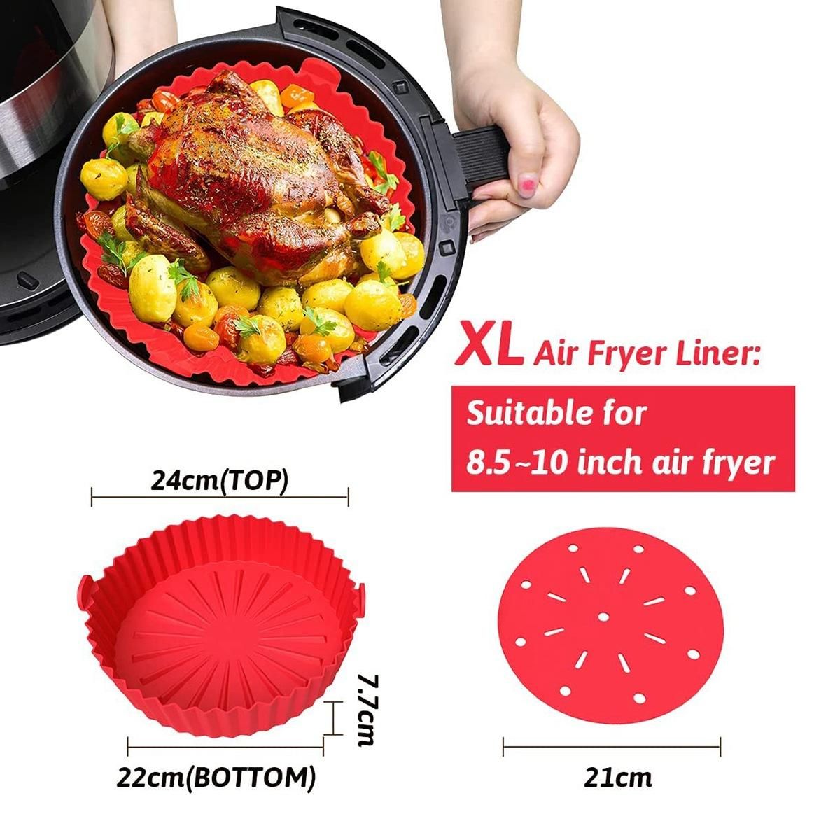Fryer Liner 85 Inch-10 Inch Reusable Silicone Fryer PotNon-Stick Oil Filter Design 100% Food-Grade Kitchen Mat Red