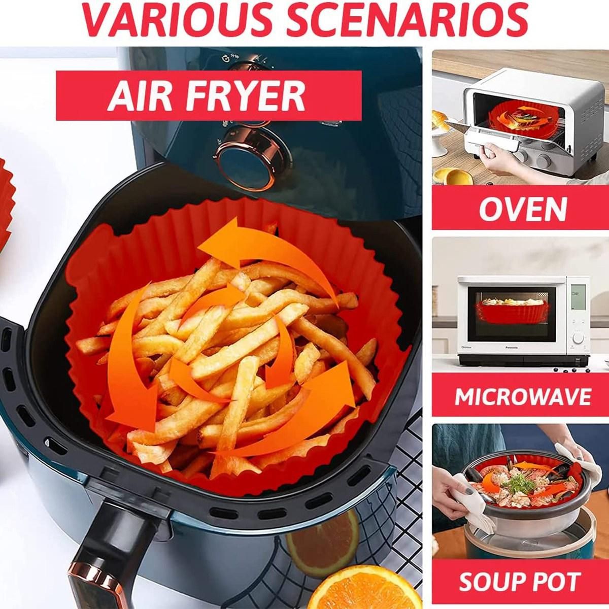 Fryer Liner 85 Inch-10 Inch Reusable Silicone Fryer PotNon-Stick Oil Filter Design 100% Food-Grade Kitchen Mat Red