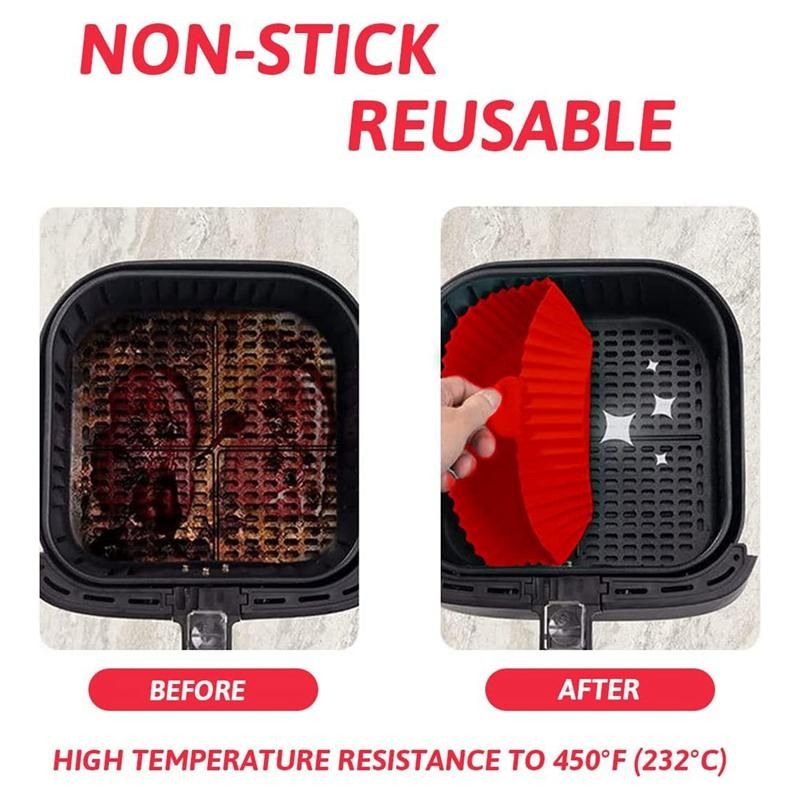 Fryer Liner 85 Inch-10 Inch Reusable Silicone Fryer PotNon-Stick Oil Filter Design 100% Food-Grade Kitchen Mat Red
