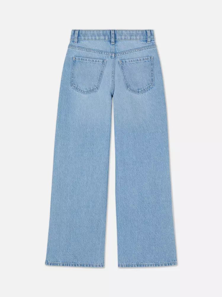 Girls Fashion Distressed Denim Wide Leg Split Hem Jeans