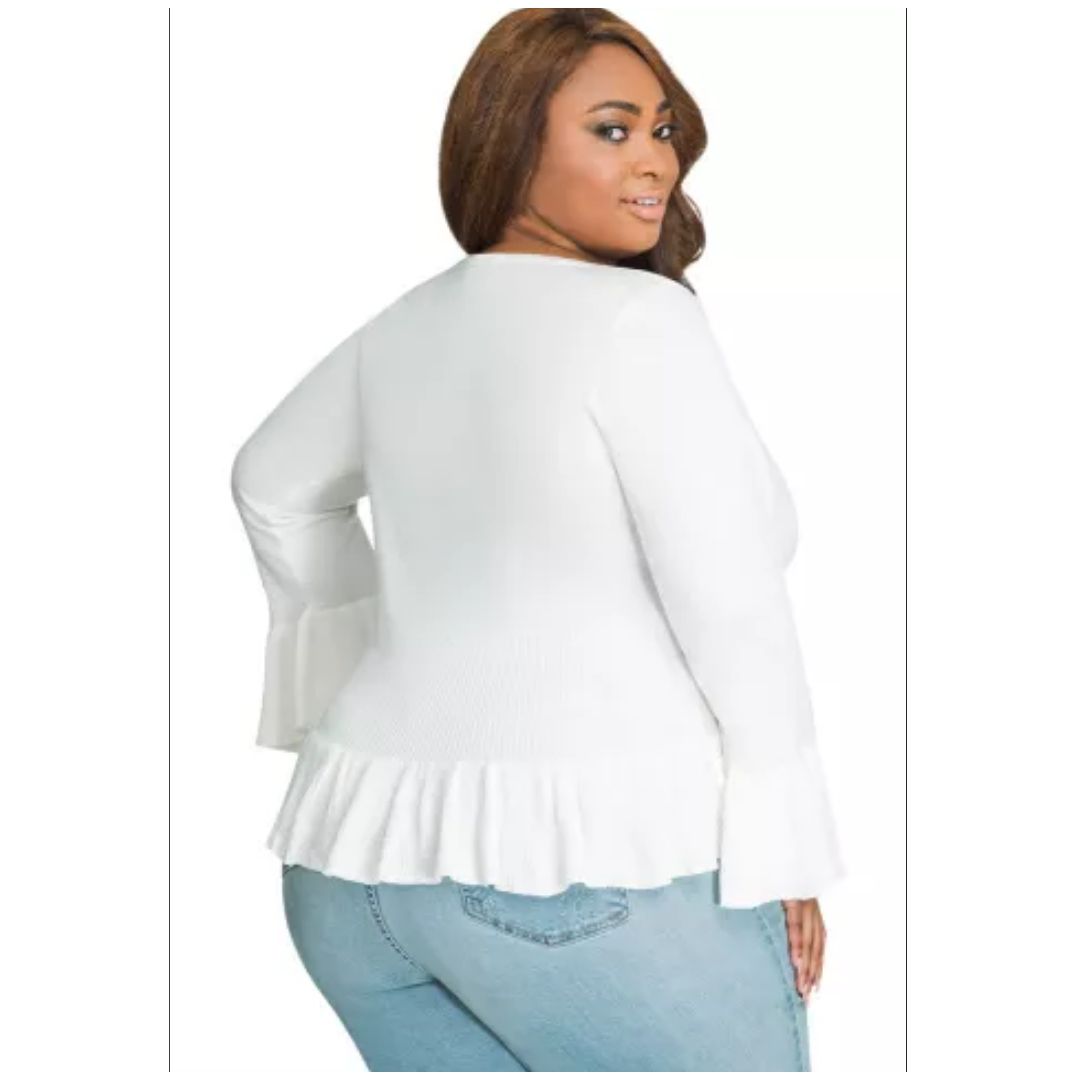 Mfed Ruffle Hem V Neck Plus Size Cardigan
