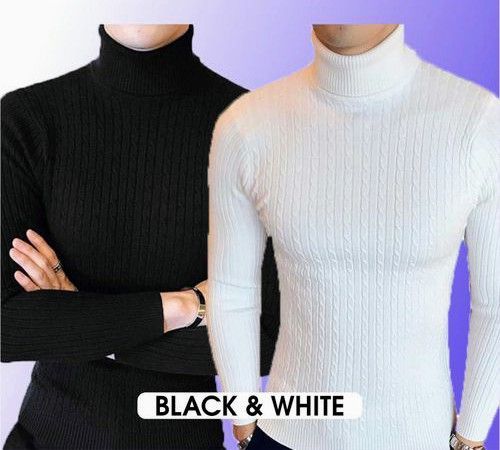 Men/Women Turtle Neck Top/ Cooperate- Black&White