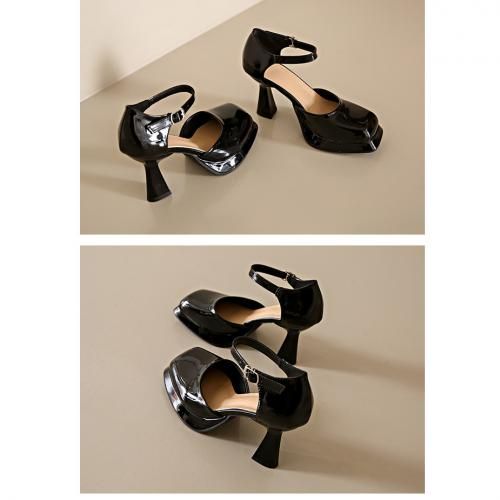 Patent Leather Platform Heel Office/Cooperate Shoe-BLACK
