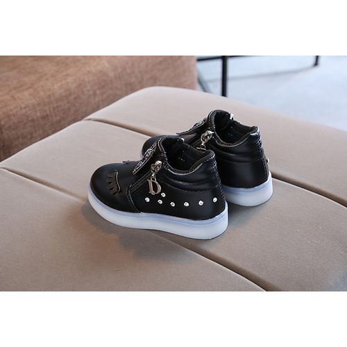 Children's Sports Shoes Girls Rhinestone Glowing Shoes-Black