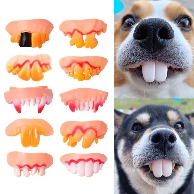 False Teeth for Dog Funny Dentures Pet Decorating Supplies Halloween Cosplay Humans and Vampires Toys Tricky Funny Dentures