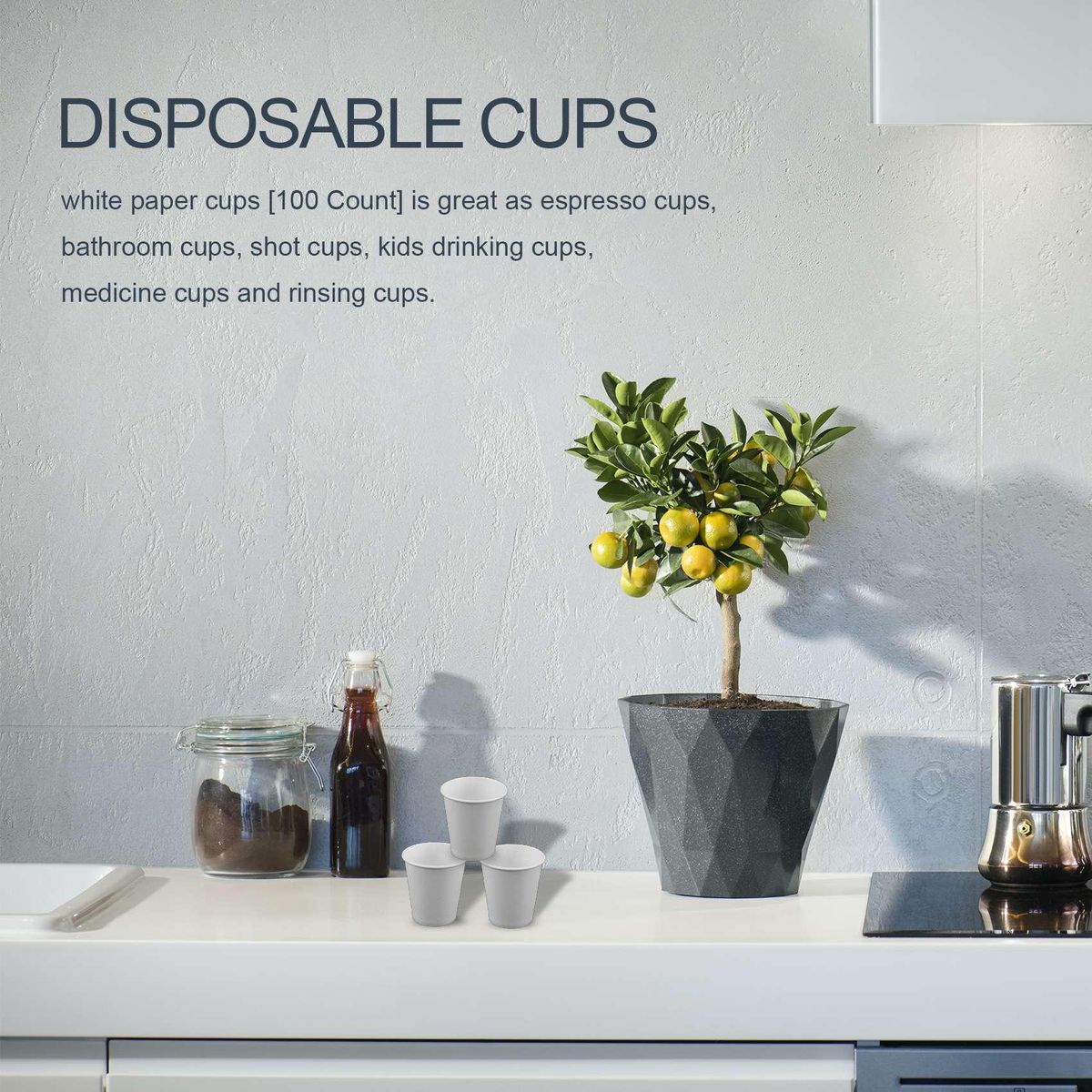 White Paper Cups, Small Disposable Bathroom, Espresso, Mouthwash Cups Dispenser, Disposable Cups, (100 Pack) 3Oz