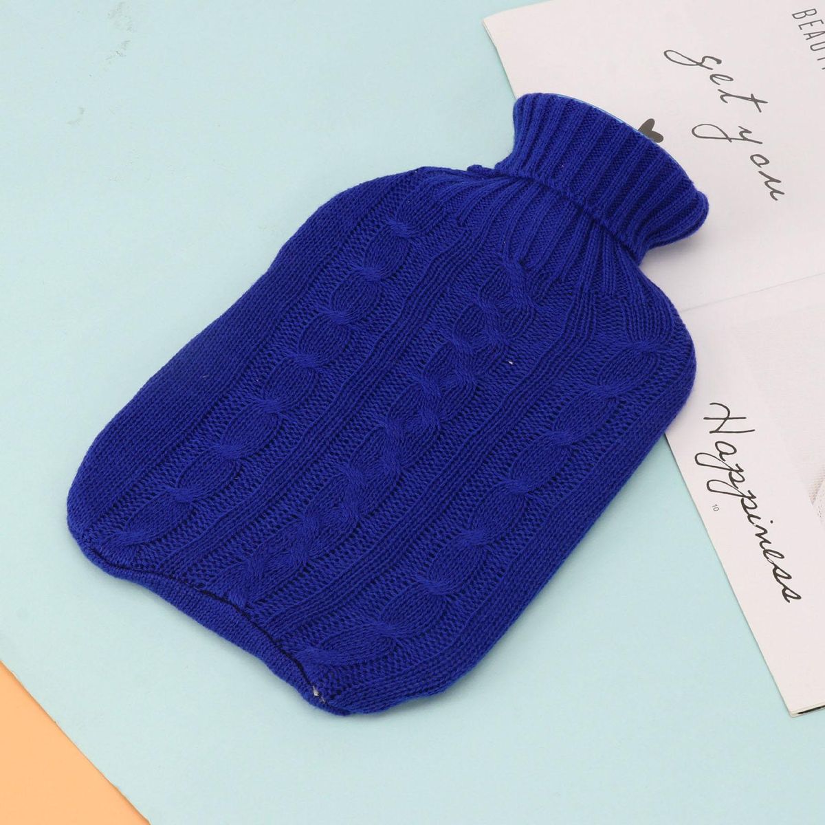 Hand Warmer Cover Filling Water Bag Heat Preservation Protector Knitting Cover Blue