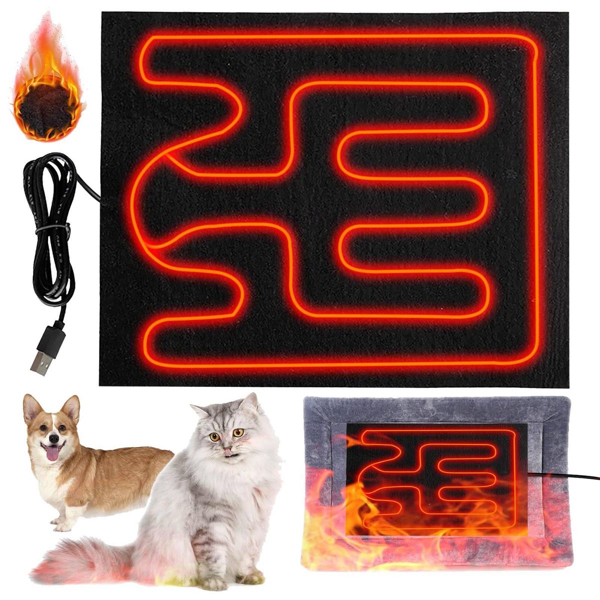 Pet Heating Pad USB Heating Film Warm Folding Heated Sheet Waterproof Car Mat Pet Reptile Winter Warm Climbing