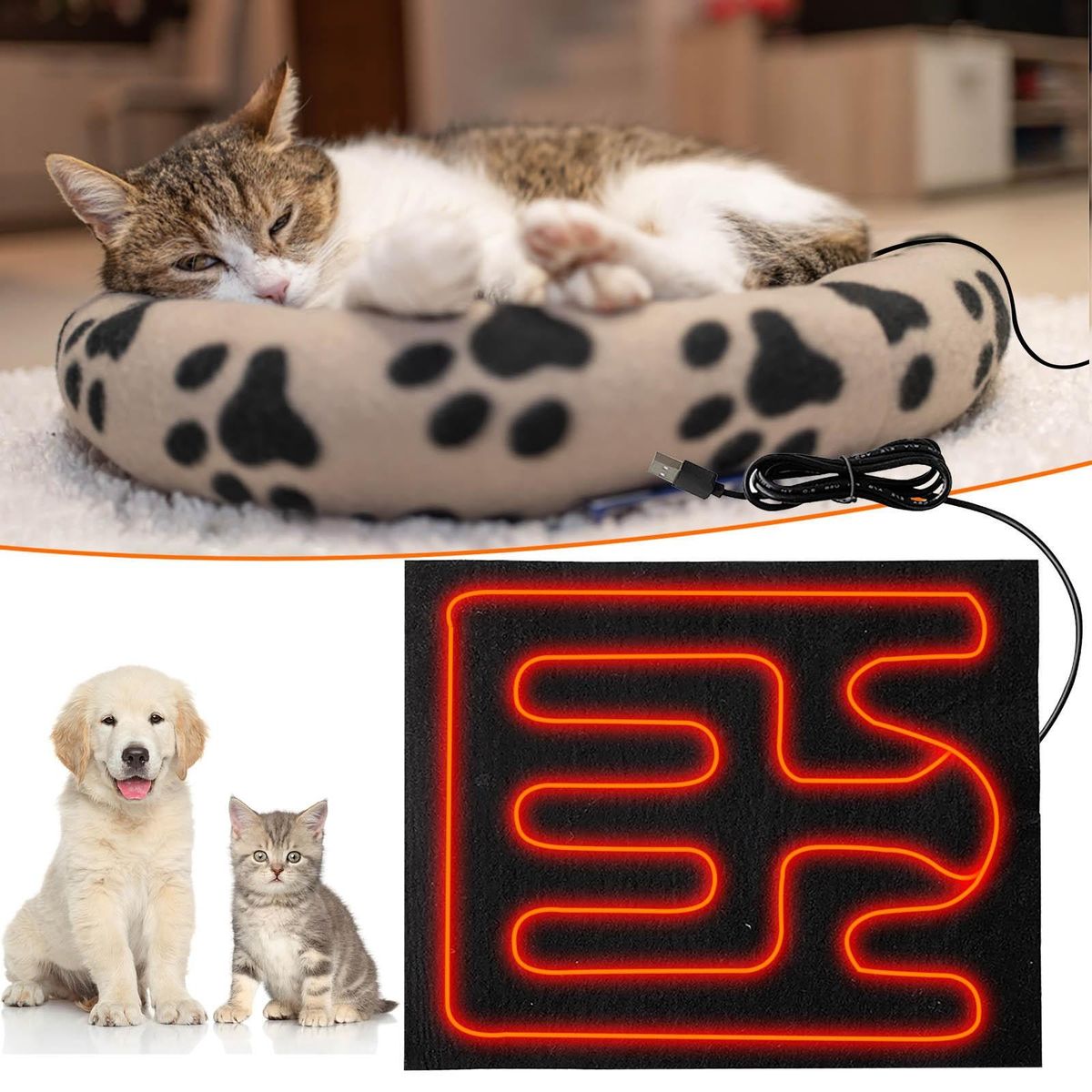 Pet Heating Pad USB Heating Film Warm Folding Heated Sheet Waterproof Car Mat Pet Reptile Winter Warm Climbing