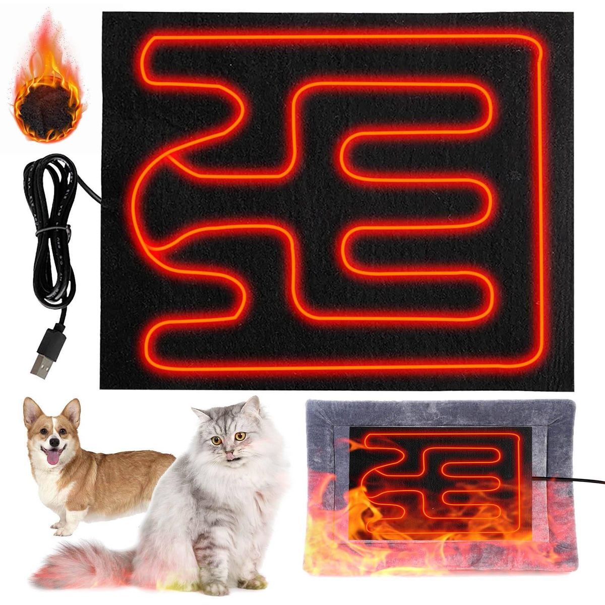 Pet Heating Pad USB Heating Film Warm Folding Heated Sheet Waterproof Car Mat Pet Reptile Winter Warm Climbing