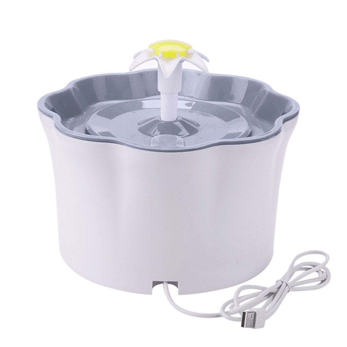 2.6L Flower Triple Action Pet Fountain Dog Cat Drinker USB Charging Mute Feeder Bowl With Drinking Water Dispenser Grey Without Mat